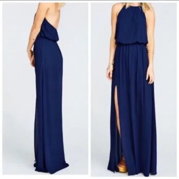 Show Me Your MuMu Dresses & Skirts - Show Me Your MuMu Heather Halter Maxi Dress Navy Blue Womens Size Large